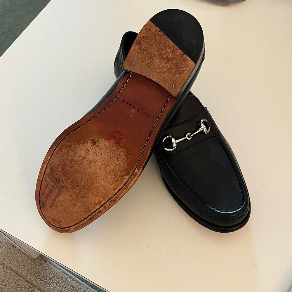 Cole Haan Black Leather Slip-On Loafers with Silver Detail 10 1/2M - Picture 4 of 7